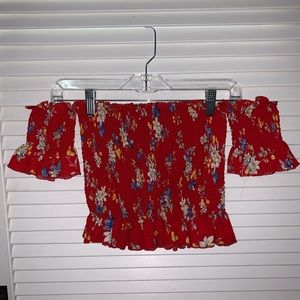 LF smocked red off the shoulder top